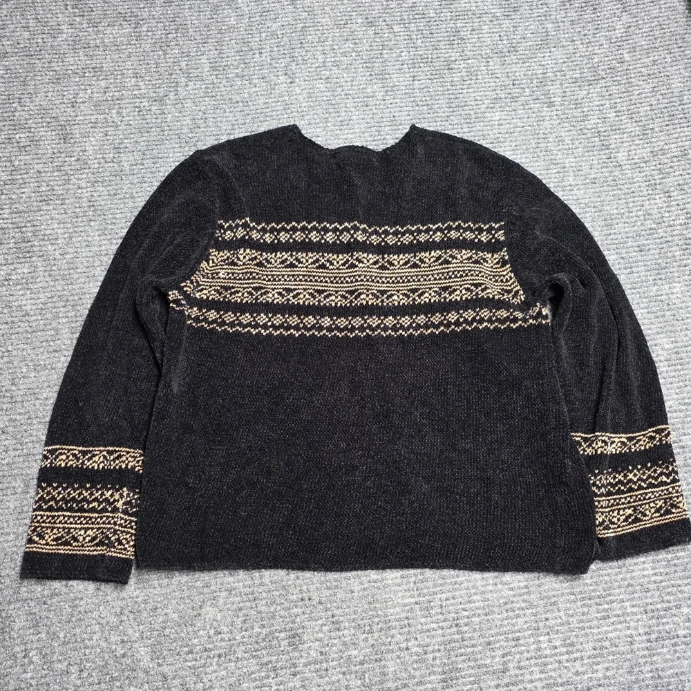 Vintage So Blue Chenille Fair Isle Cardigan‎ Women's Size S Black Button Front